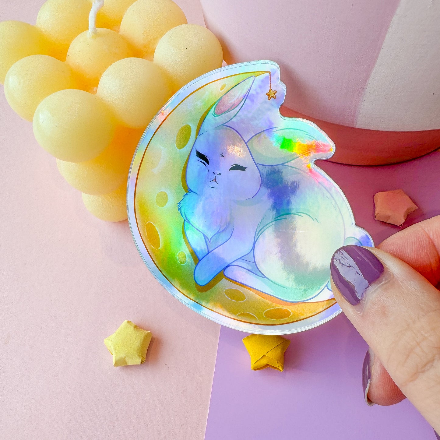 Moon bunny Holographic sticker