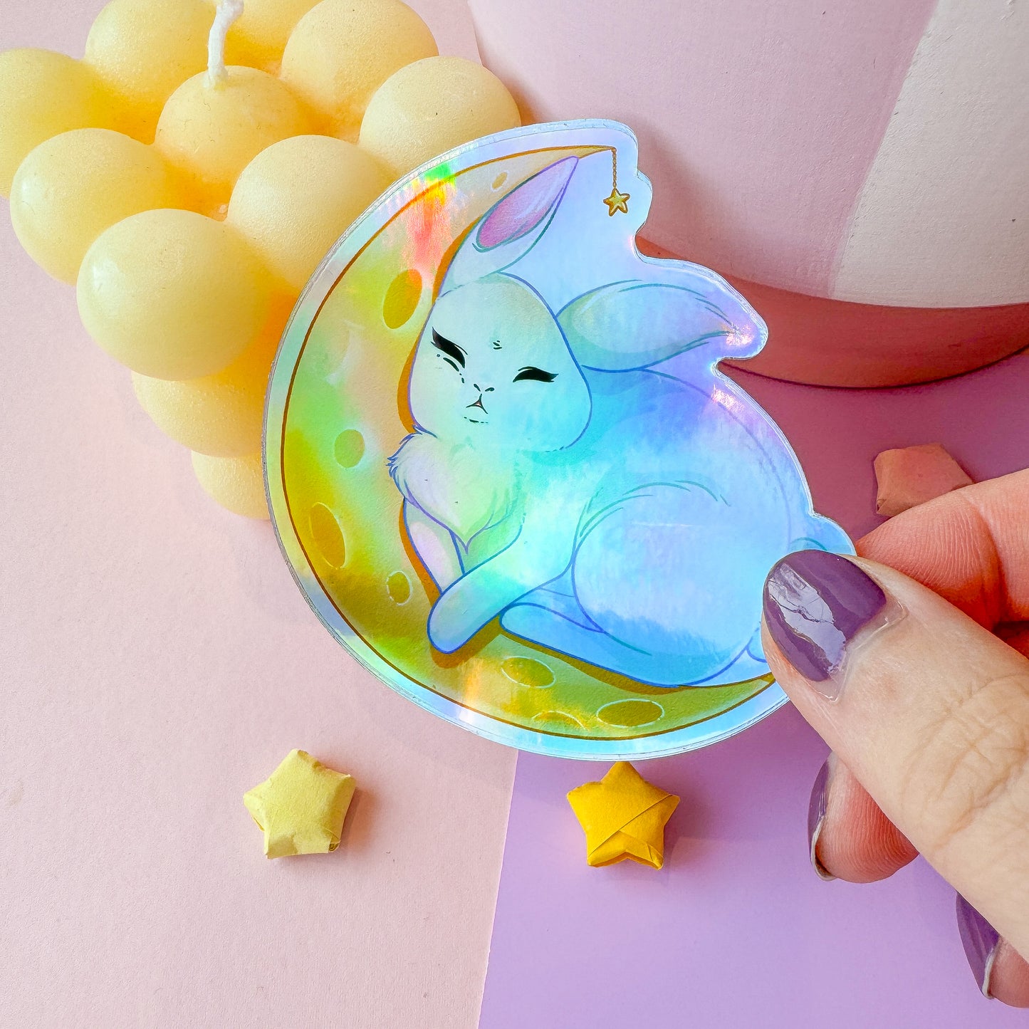 Moon bunny Holographic sticker