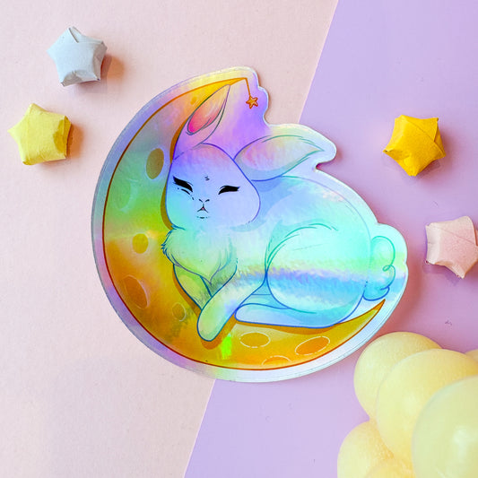Moon bunny Holographic sticker