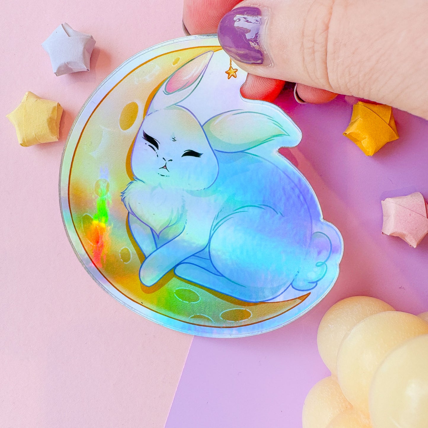 Moon bunny Holographic sticker