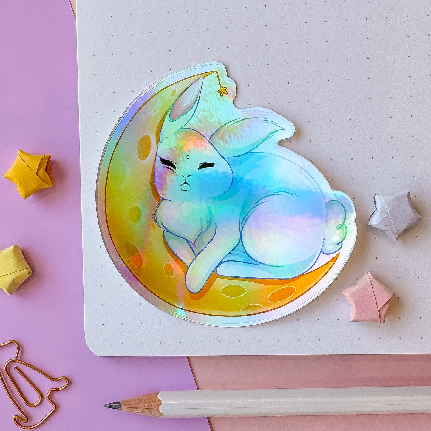 Moon bunny Holographic sticker