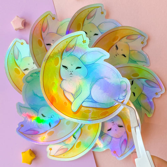Moon bunny Holographic sticker