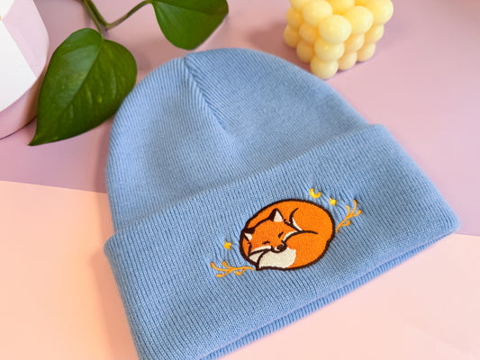 Sleeping Fox Beanie - Blue
