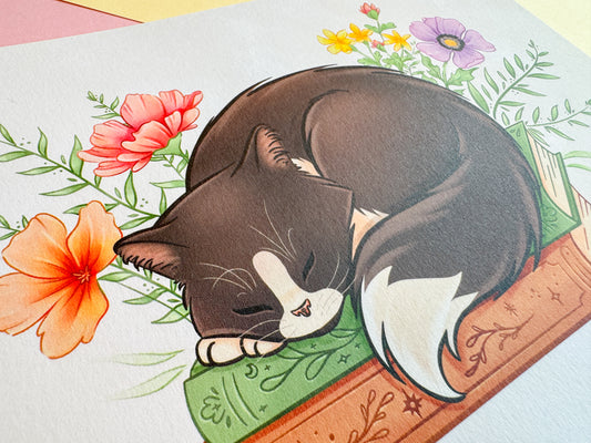 Cat on Books Art Print