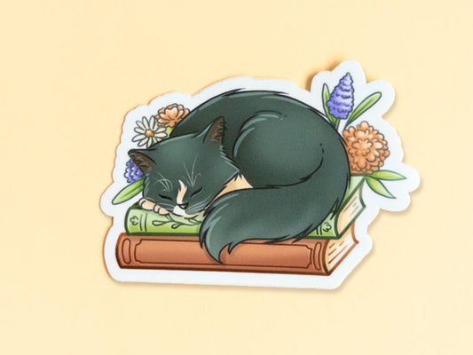 Cat on books Sticker