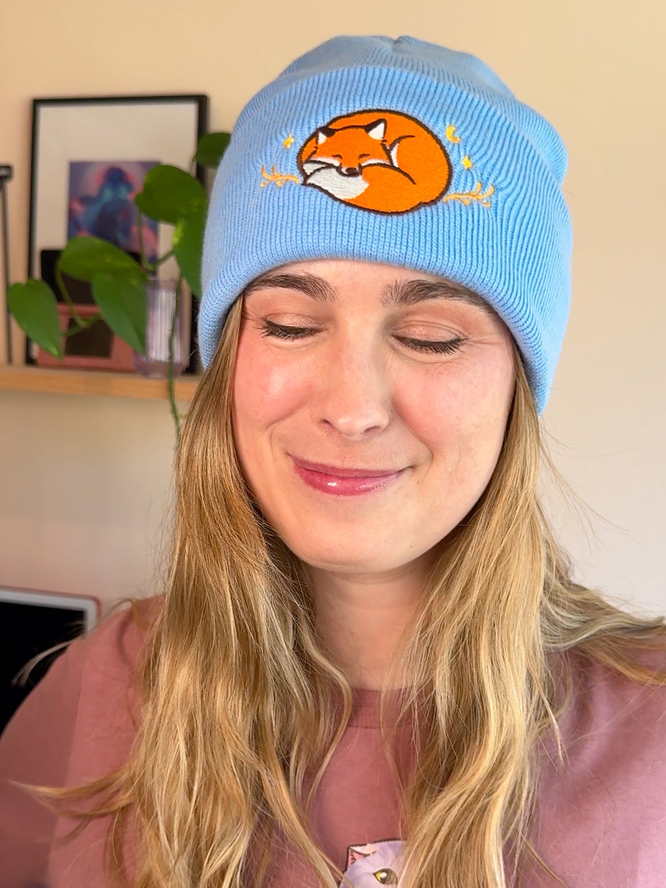 Sleeping Fox Beanie - Blue
